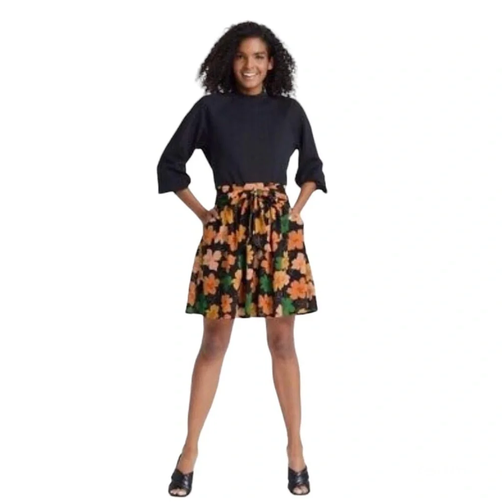 Women's Wide Belt Floral Mini Skirt - Who What Wear Black/Gold Size S
